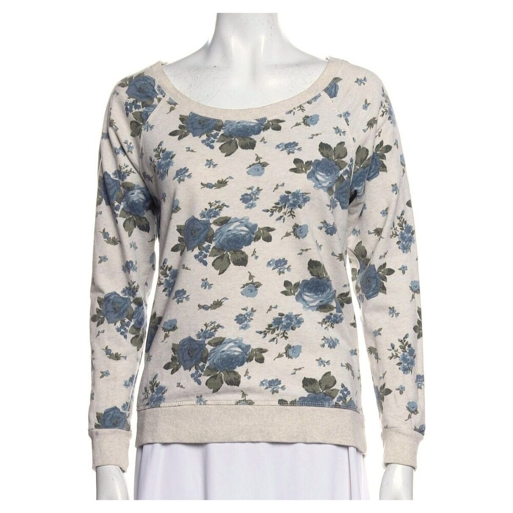 Jet Set Womens Floral Print Scoop Neck Sweatshirt Sweater Blue Gray Size XS